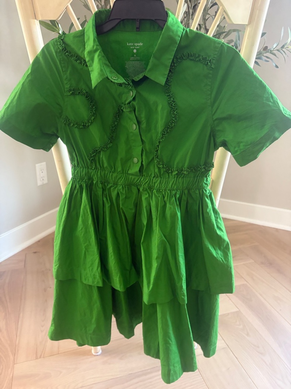 Kate Spade Girls' Bright Green Ruffle Peplum Shirt Dress. Excellent condition